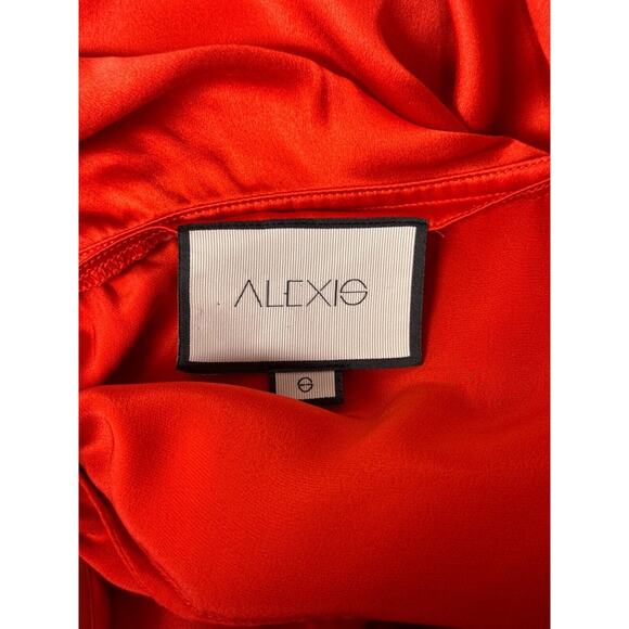 Alexis Dress Small Womens Austyn Red Silk One Shoulder Ruffle High Low Hem Maxi - Picture 7 of 8